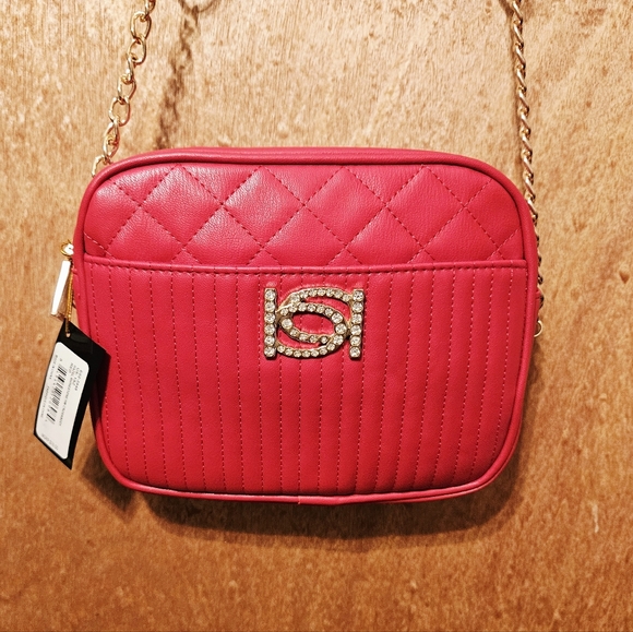 bebe Handbags - bebe Quilted Red Crossbody Bag with Gold Chain and Crystal Logo